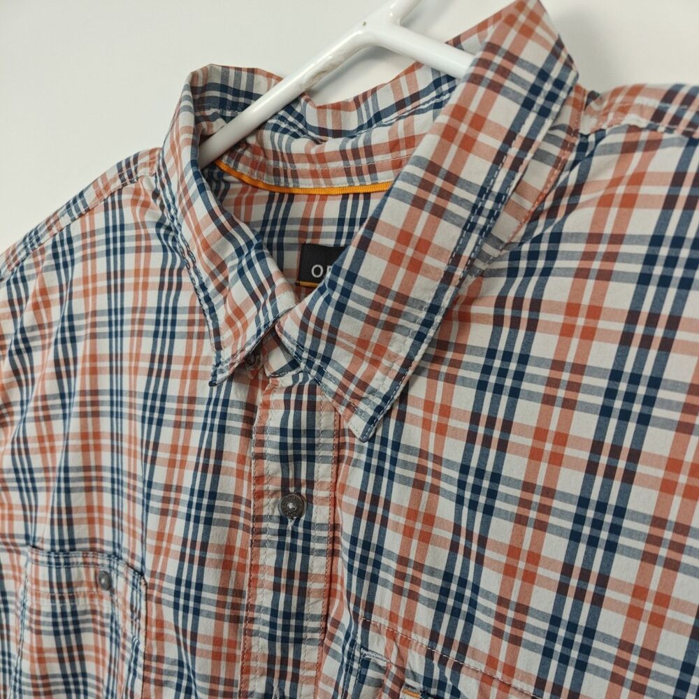 Orvis Plaid Shirt Mens XXL Active Fit Button Down Orange/Blue